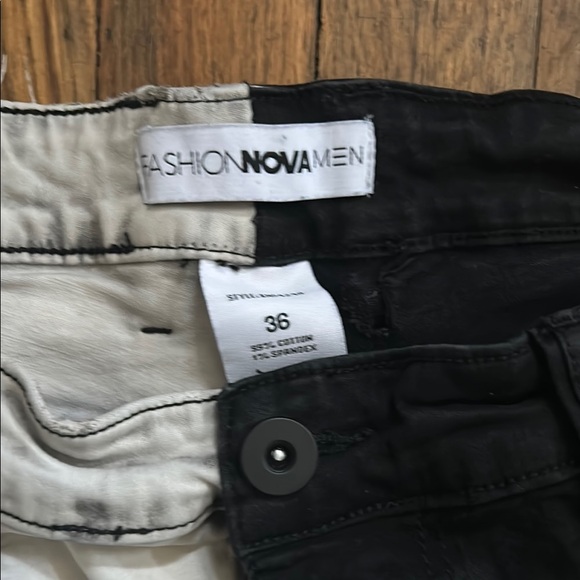 Two-Tone Black and White Distressed Jeans - Picture 2 of 3